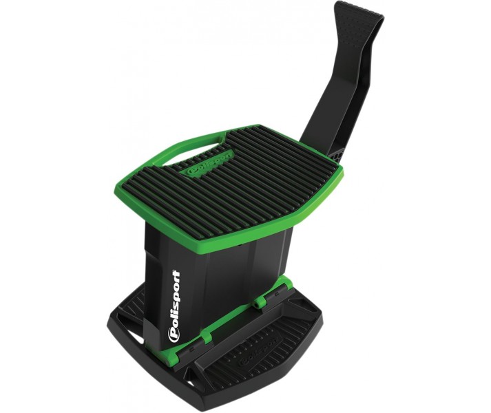 Caballete plegable de circuito Polisport en verde/negro con logo Polisport POLIS