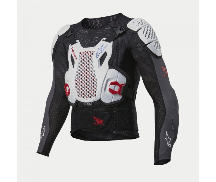 Peto Alpinestars Honda Bionic Plus V2 Protection Negro Blanco Azul Brillo Rojo