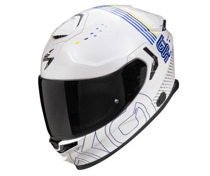 Casco Scorpion Exo-Gt Sp Air Techlane Blanco Azul Amarillo Fluor |150-466-241|