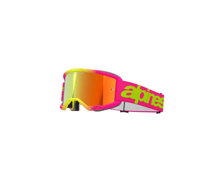 Máscara Alpinestars Vision 5 Wordmark Rosa Amarillo Fluor Espejo rojo