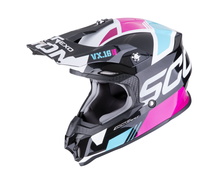 Casco Scorpion Vx-16 Evo Air Analog Metal Negro Azul Rosa |146-475-352|