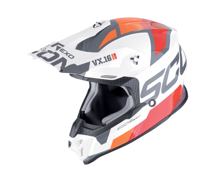 Casco Scorpion Vx-16 Evo Air Analog Blanco Naranja |146-475-331|