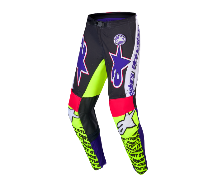 Pantalón Alpinestars Supertech Dirt Studiost Blanco Purpura Amarillo Fluor