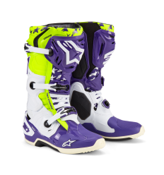 Botas Alpinestars Tech 10 Dirt Studios Blanco Purpura Amarillo Fluor